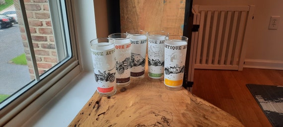 Vintage Antique Auto Classic Car Glasses Bar Glasses Set of | Etsy