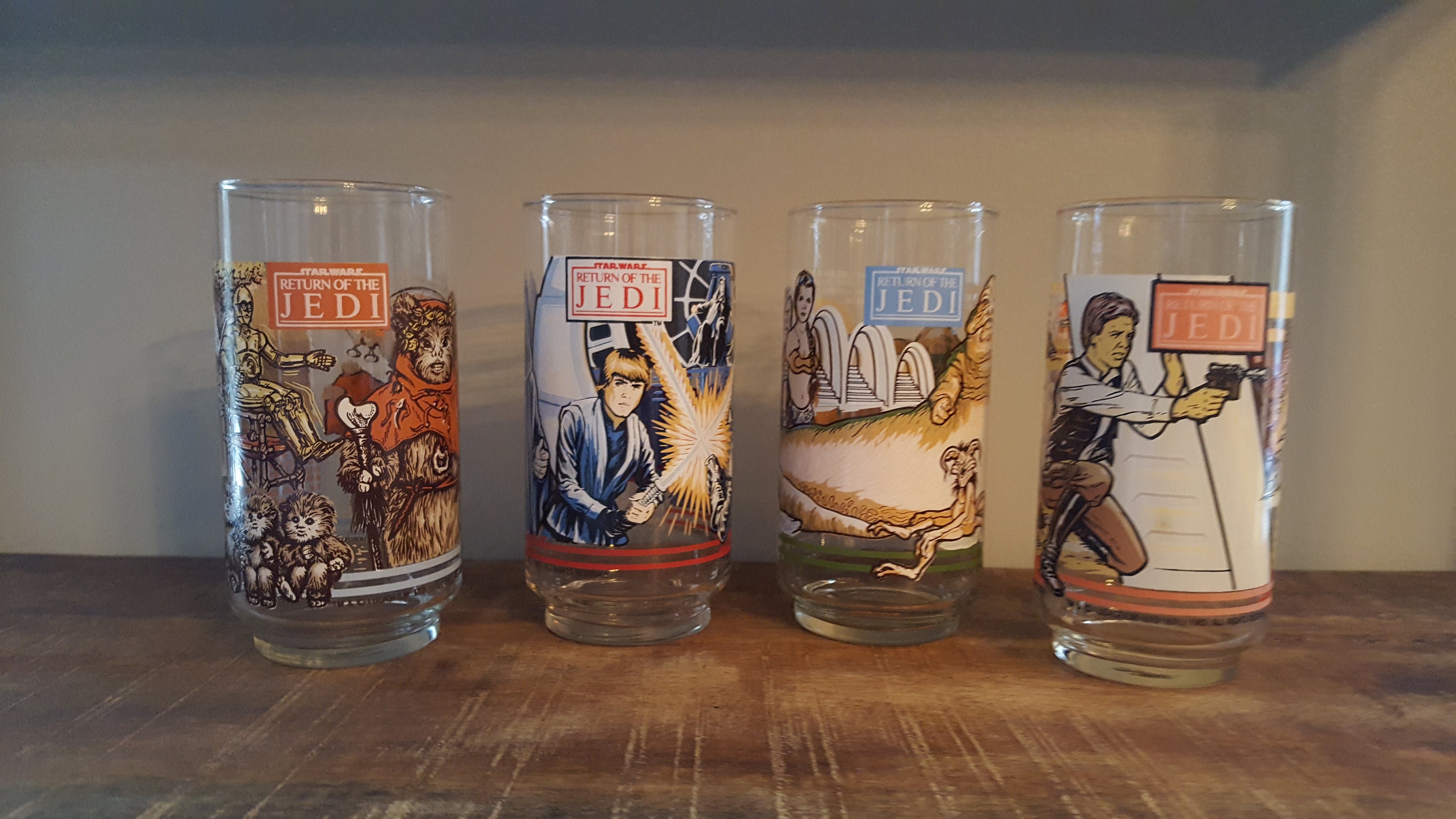 Return of the Jedi vintage drinking glass (Jabba the Hutt) 1983 BURGER KING  — Time Tunnel Toys