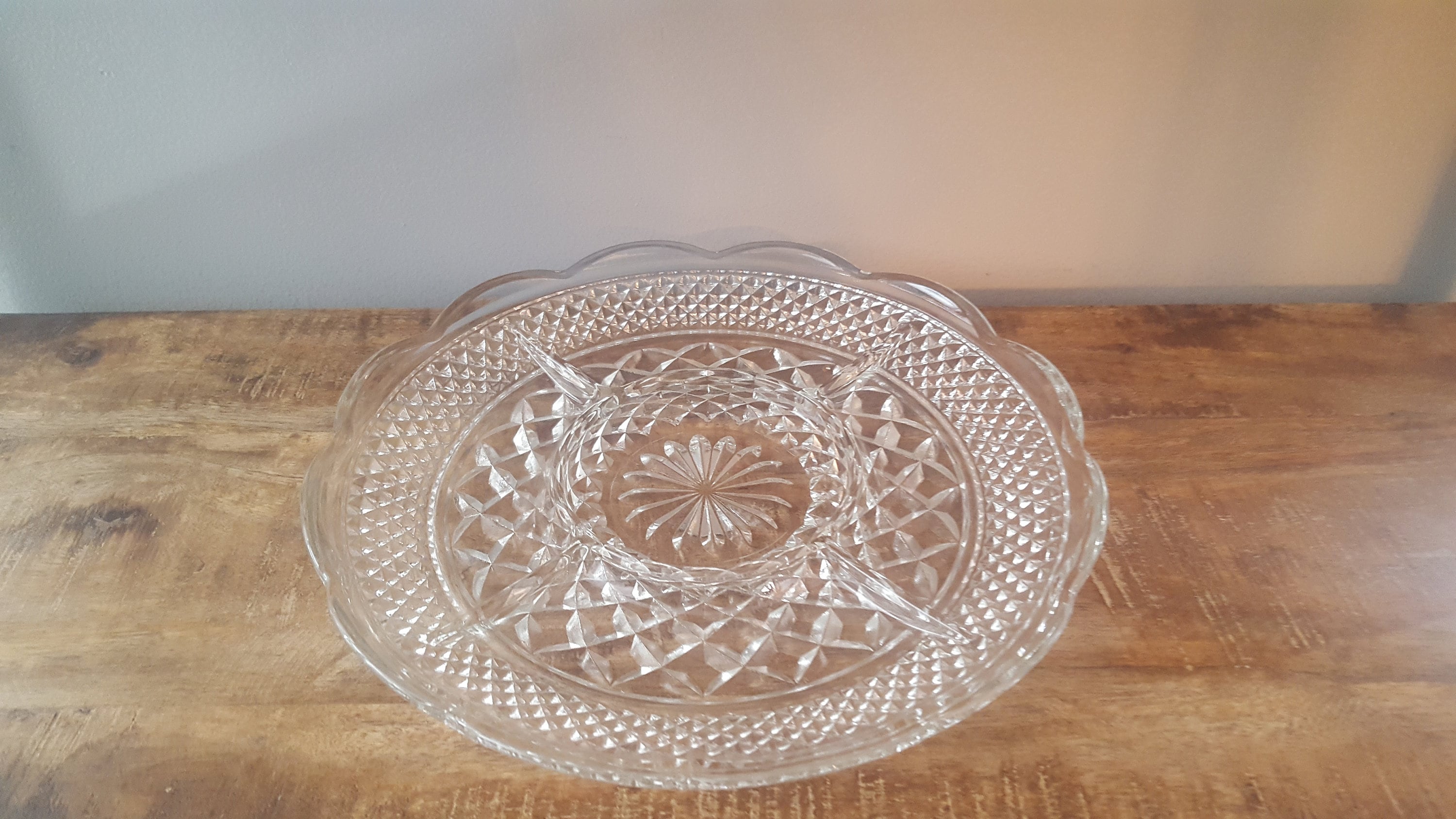 Vintage Anchor Hocking Wexford Glass Divided Serving Platter Etsy
