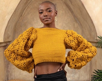 Marigold Crochet Sweater Pattern | Balloon Sleeves, XS-5X (PDF + Video)