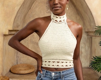 Diamante Crochet Halter Top Pattern | Size XS-5X (PDF)