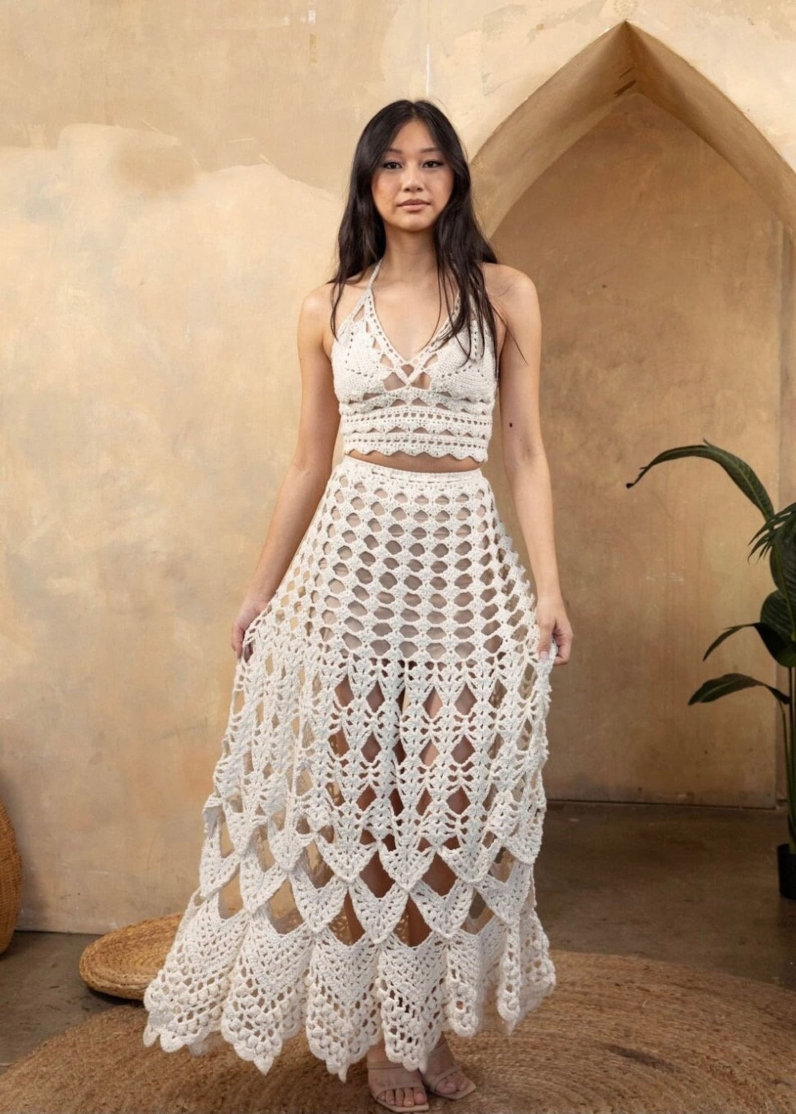 Lotus Skirt in Beige and Cream
