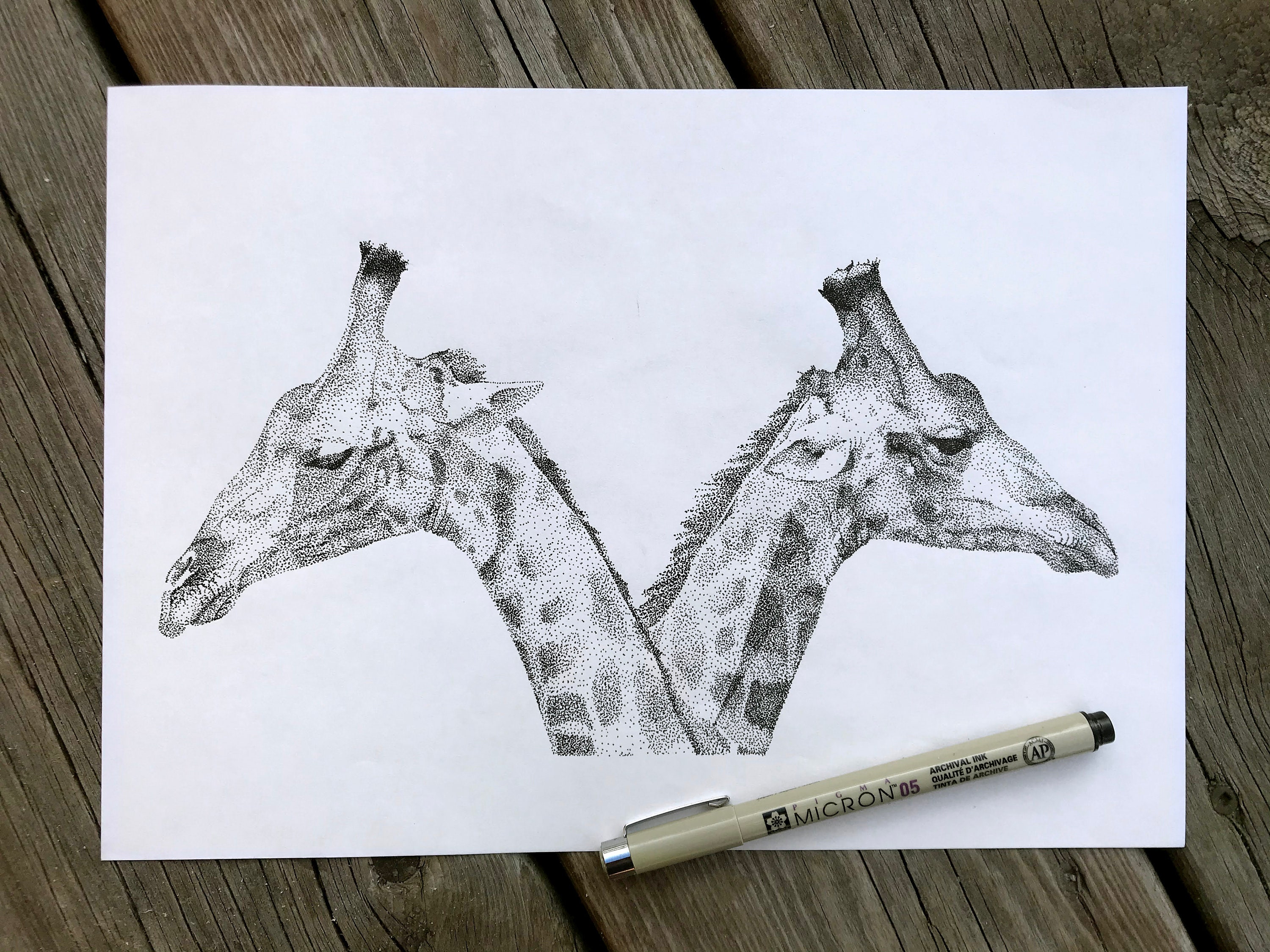 Giraffe Stippled Art Print | Etsy