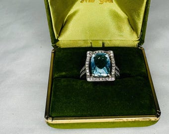 Vintage Sterling Silver Blue Topaz and Faux Diamond Ring – Size 7 1/4