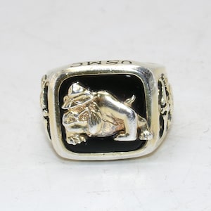 Vintage Sterling Vermeil Onyx USMC Military Marines Ring