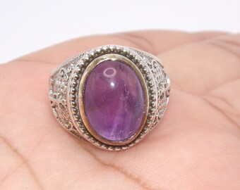 Vintage Sterling Vermeil Amethyst Anchor Ring by CG