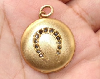 Antique Gold Filled Locket Horseshoe Faux Diamonds