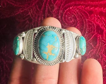 Vintage Navajo Sterling Silver and Turquoise Cuff Bracelet