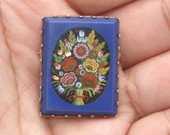 Antique 14K Micro Mosaic Flower Brooch