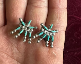 Vintage Sterling Silver and Turquoise Petit Point Earrings