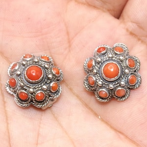 Vintage 800 Coin Silver Coral Earrings by Vittorio Franconeri Di Italy