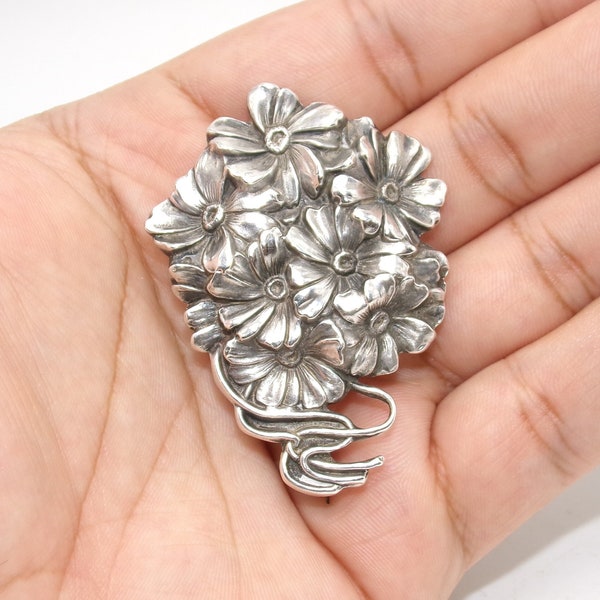 Antique Sterling Flower Brooch by Unger Brothers