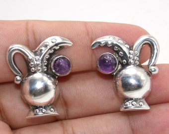 Pendientes vintage de jarra Taxco de amatista de plata de ley