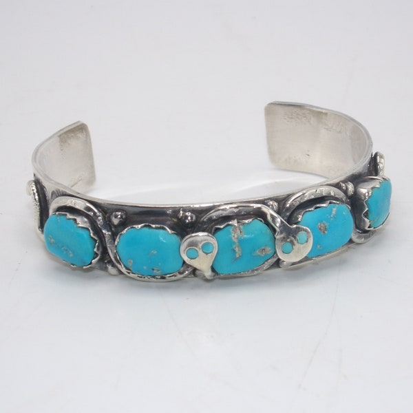 Vintage Sterling Turquoise Snake Cuff Bracelet by Effie Calavaza - Zuni