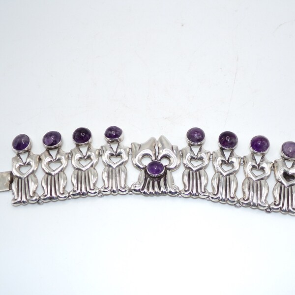 Mid Century Sterling Amethyst Taxco Bracelet by Farfan