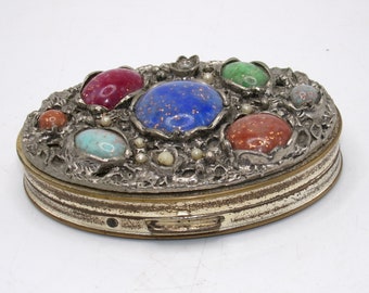 Vintage Silver Plated Compact - Resin Cabochons