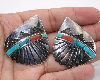 Vintage Sterling Navajo Clip On Pendientes de Alvin y Lula Begay