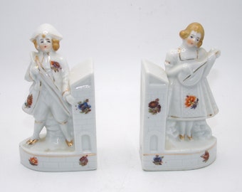 Vintage Porcelain Figurine Bookends - Japanese Export