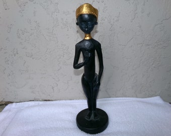 Vintage African Ebony Wooden Statue - Gold Leaf