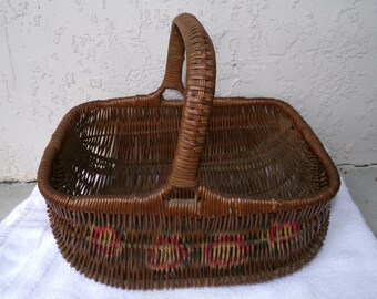 Antique Hand Stenciled Wicker Basket