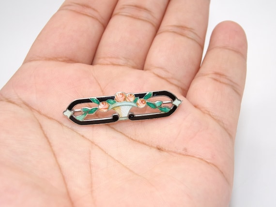 Art Deco Sterling Enamel Flower Brooch