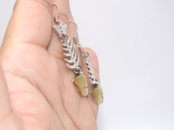 Vintage Sterling Vermeil Fish Skeleton Drop Earri… - image 2