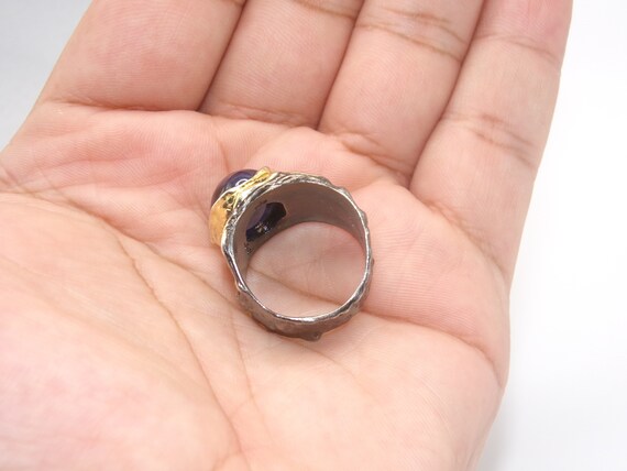 Vintage Sterling Vermeil Ring Lab Created Sapphire - image 5