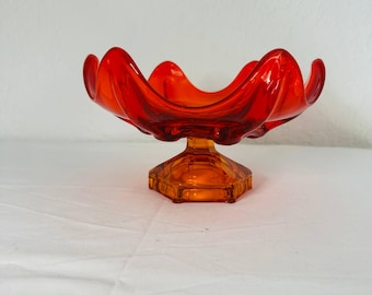 Coppa porta fazzoletti in vetro Amberina stile vichingo vintage