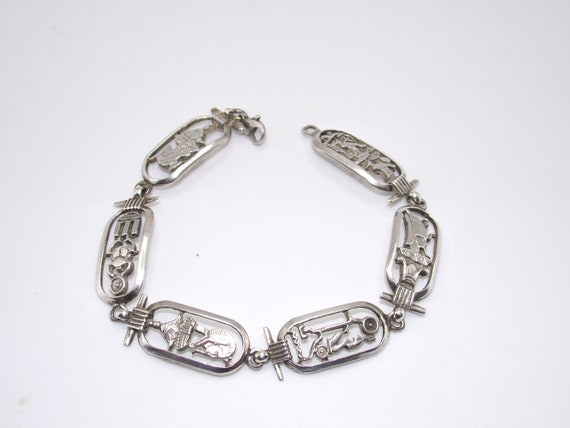 Vintage Sterling Link Bracelet Egyptian Revival - image 1