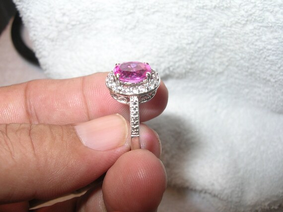 Vintage Sterling Pink Sapphire White Topaz Ring - image 2