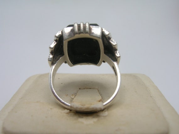 Art Deco Sterling Black Onyx Marcasite Ring - image 3