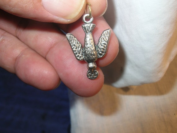 Pendentif Ancien - Médaillon Anglais Argent Sterling Avec Porcelaine Peinte Oiseaux - Occasion Très Bon état