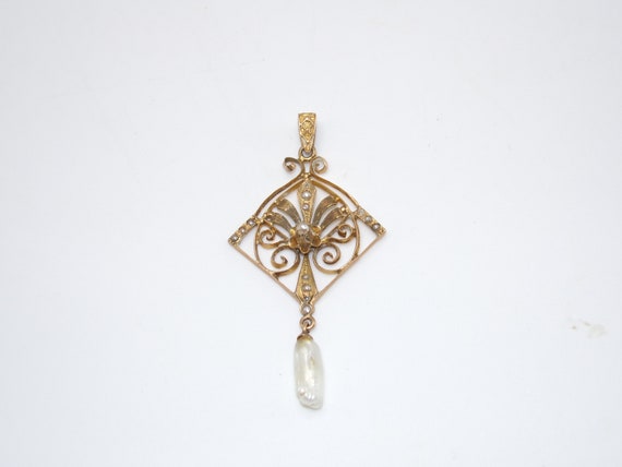 Antique 10K Gold Freshwater Pearl Lavalier Pendant - image 6