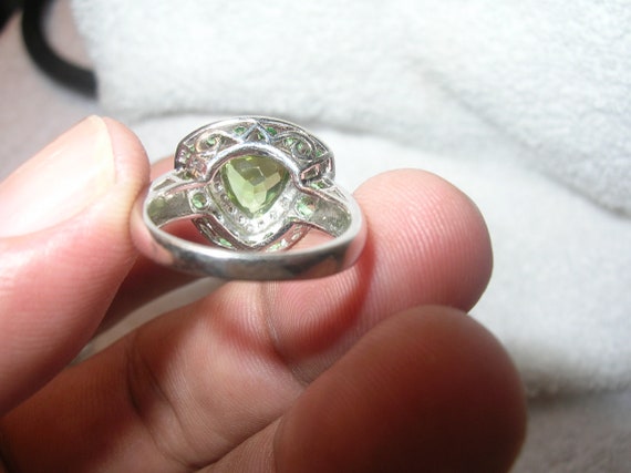 Vintage Sterling Diamond and Green Garnet Ring - image 4