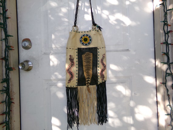 Vintage Native American Leather Hide Turquoise Beaded Satchel Bag Etsy Ireland
