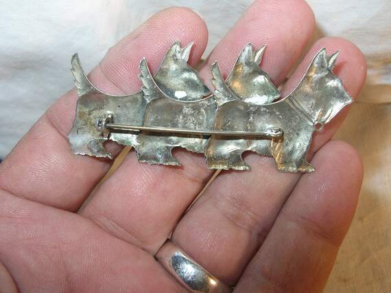 Vintage Sterling 3 Scottish Terrier Brooch - image 2