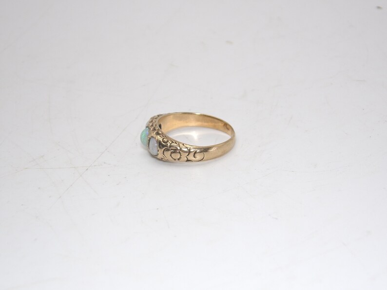 Antique 14K Gold Triple Opal Ring Chased Design Etsy Canada