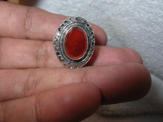 Art Deco Sterling Carnelian Ring - image 2