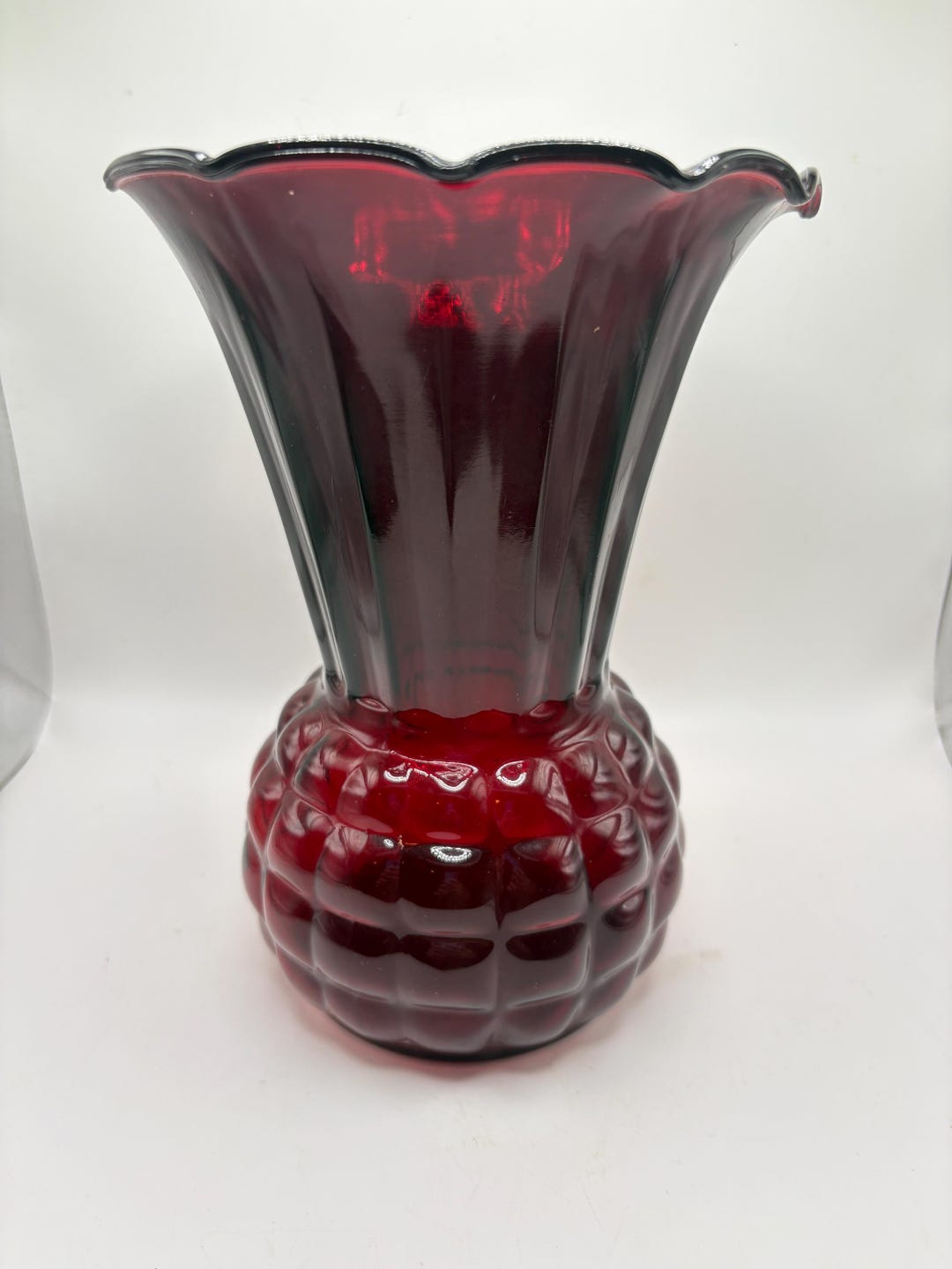 Vintage Ruby Red Glass Vase – Fluted Top With Textured Base - Etsy