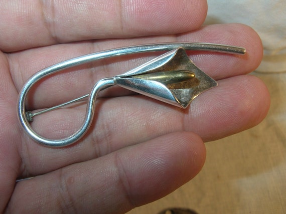 Mid Century Taxco Sterling Silver Calla Lily Broo… - image 1