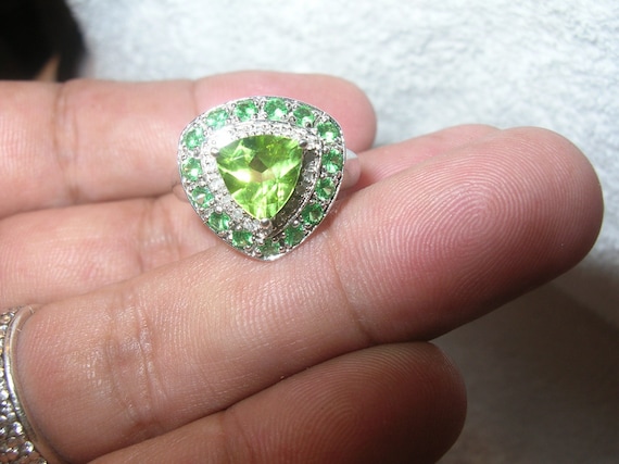 Vintage Sterling Diamond and Green Garnet Ring - image 1