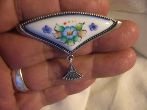 Antique Sterling Brooch Hand Painted - image 4