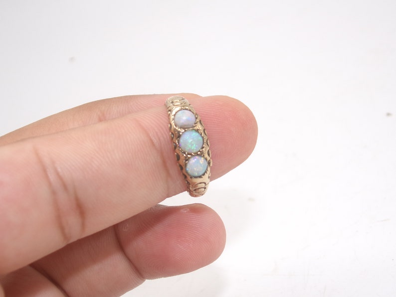 Antique 14K Gold Triple Opal Ring Chased Design Etsy Canada