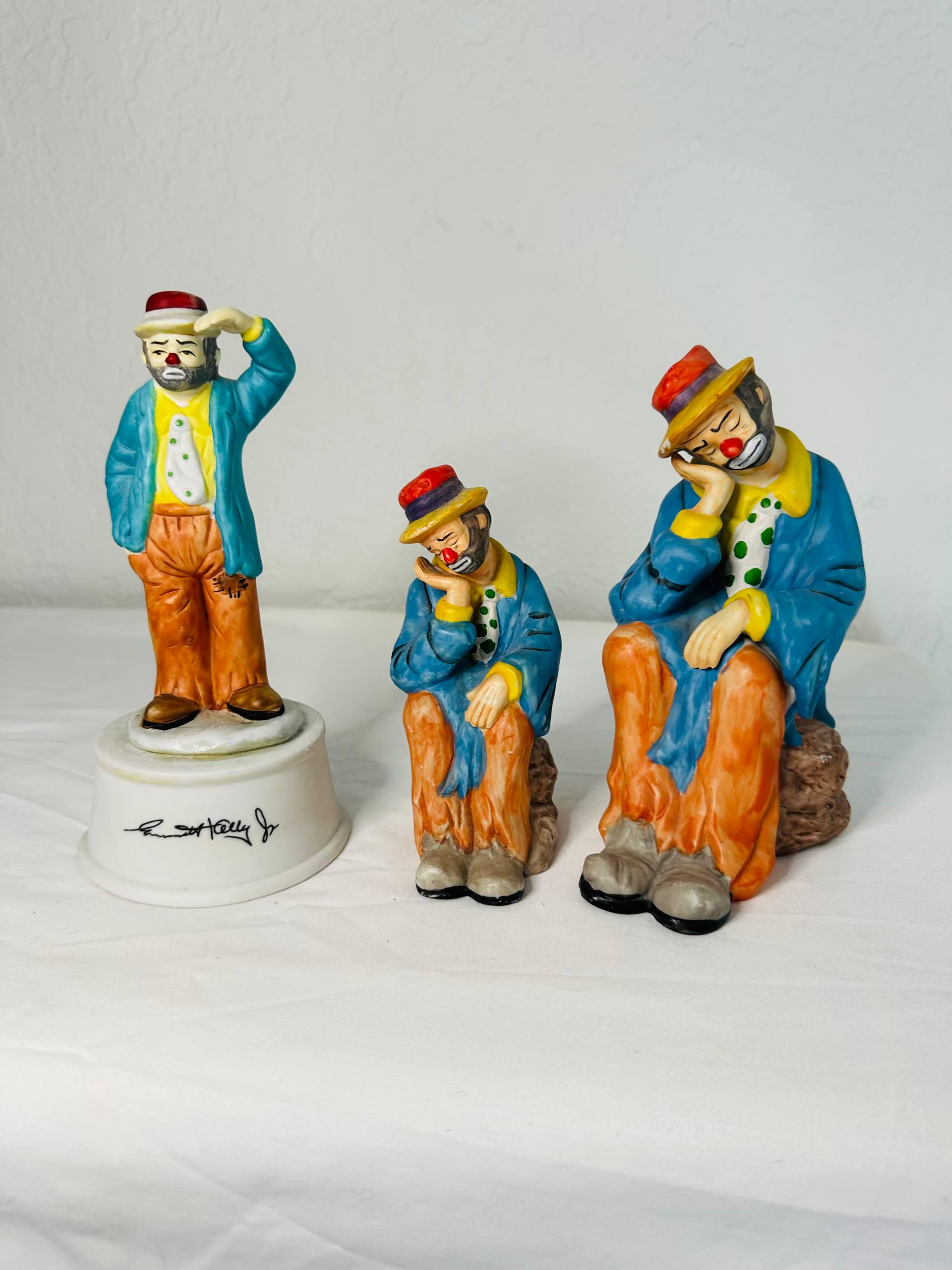 Vintage Emmett Kelly Jr. Clown Figurines – Set of 3, Signed