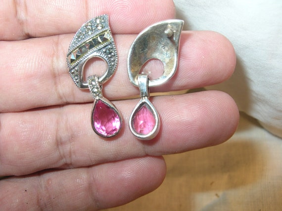 Vintage Sterling Drop Earrings Faux Stone - image 3