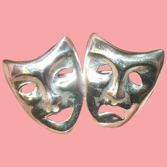 Vintage Sterling Tragedy Mask Brooch Gem