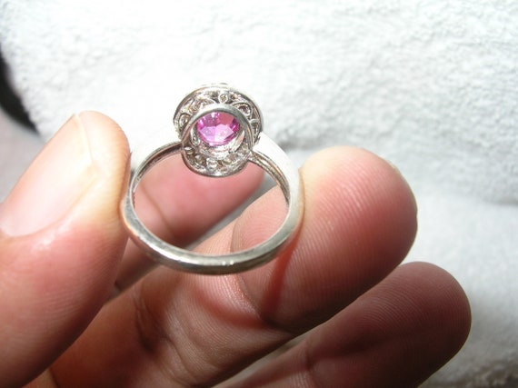 Vintage Sterling Pink Sapphire White Topaz Ring - image 3