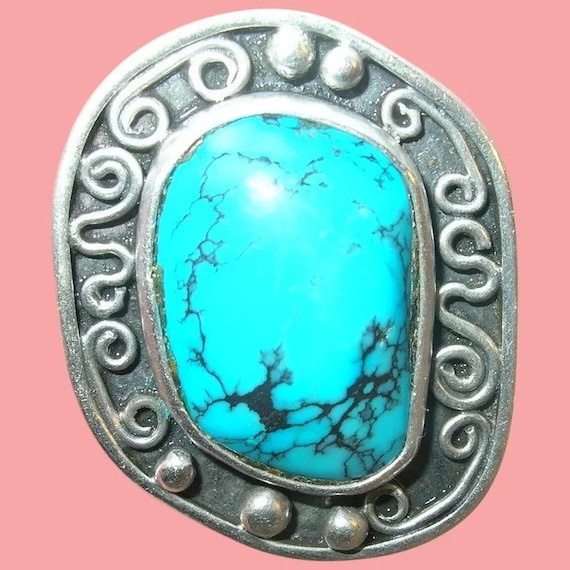 Vintage Sterling Turquoise Pendant - image 1