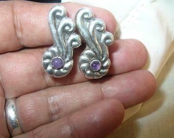 Pendientes vintage de plata esterlina con amatista, Taxco