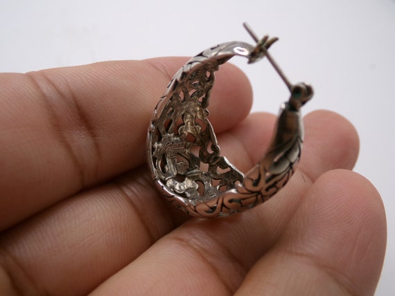 Vintage Sterling Cut Out Hoop Earrings by Jezlaine - image 5
